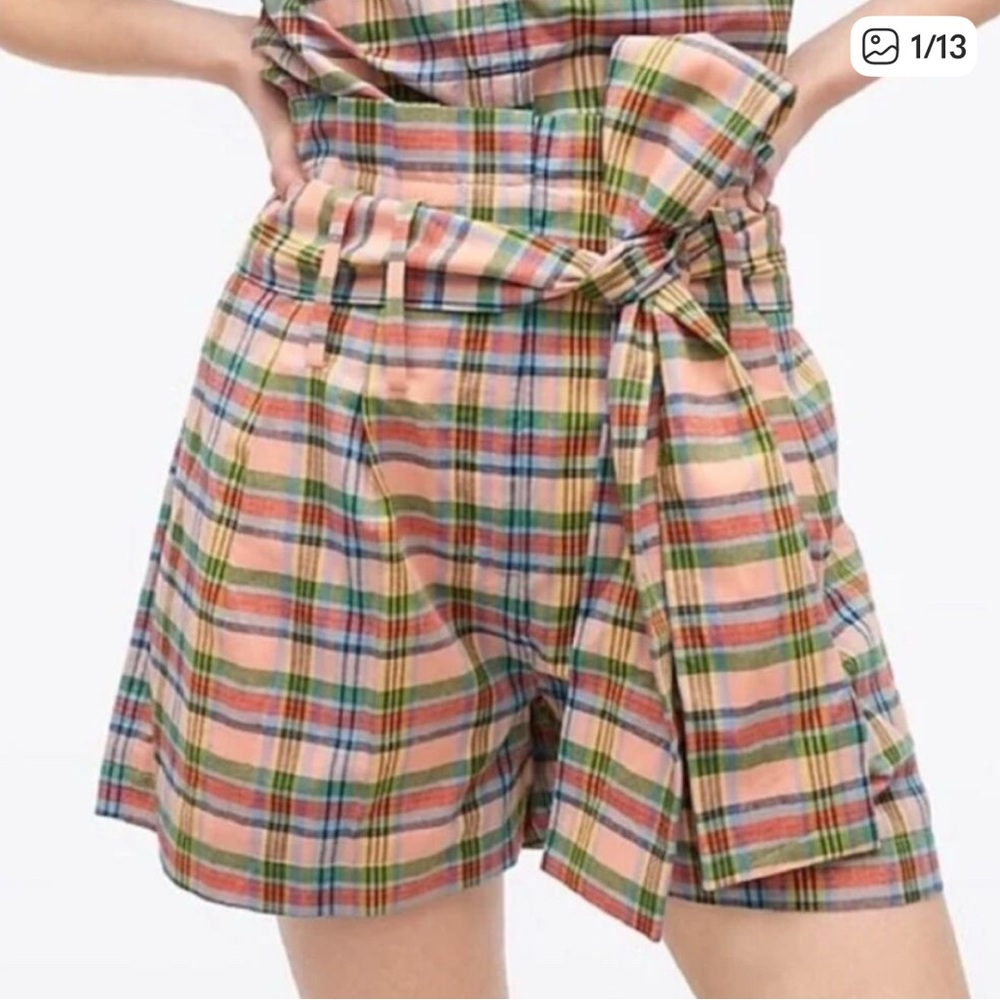 J. Crew Paper-Bag Waist Short in Ribbon Plaid